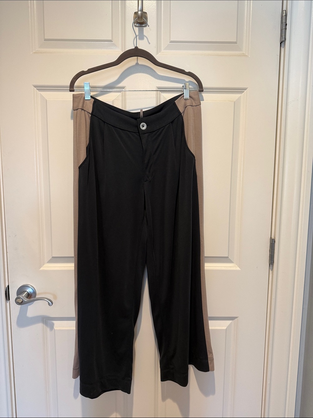 Free People Wide Leg Colorblock Pants in Black and Taupe